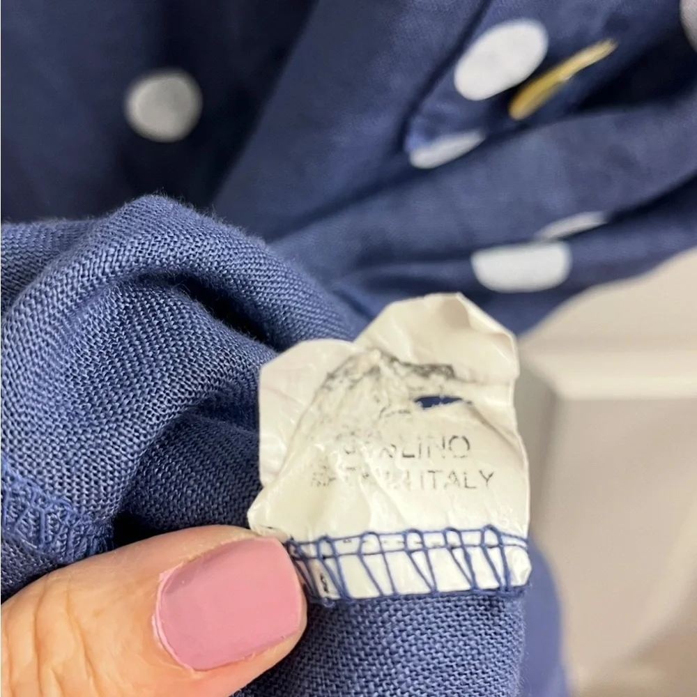 100% Linen Lands Downunder Blue and White Sleeveless Polka Dot Midi Sundress L - Picture 7 of 7